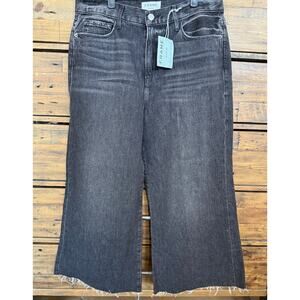 Frame Jeans Womens 32 Black Beaconsfield Wide Leg Raw Hem Cropped Denim Cotton
